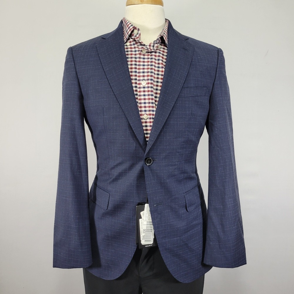 Hugo Boss Men's Sport Coat Blazer Two Button Navy Checked Wool GUABELLO 36R NEW